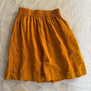 notPERFECTLINEN SION gathered linen skirt in Saffron M/L 24 inch long